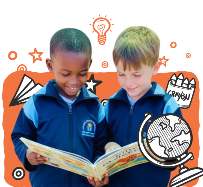 Two kids reading a book